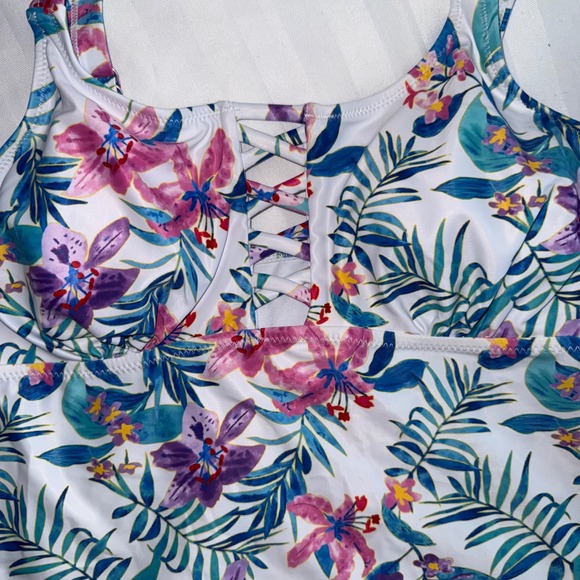 Floral Print Lace-Up Tankini Top‎ Swimsuit Top Beach Pool Vacation Large - Picture 4 of 7